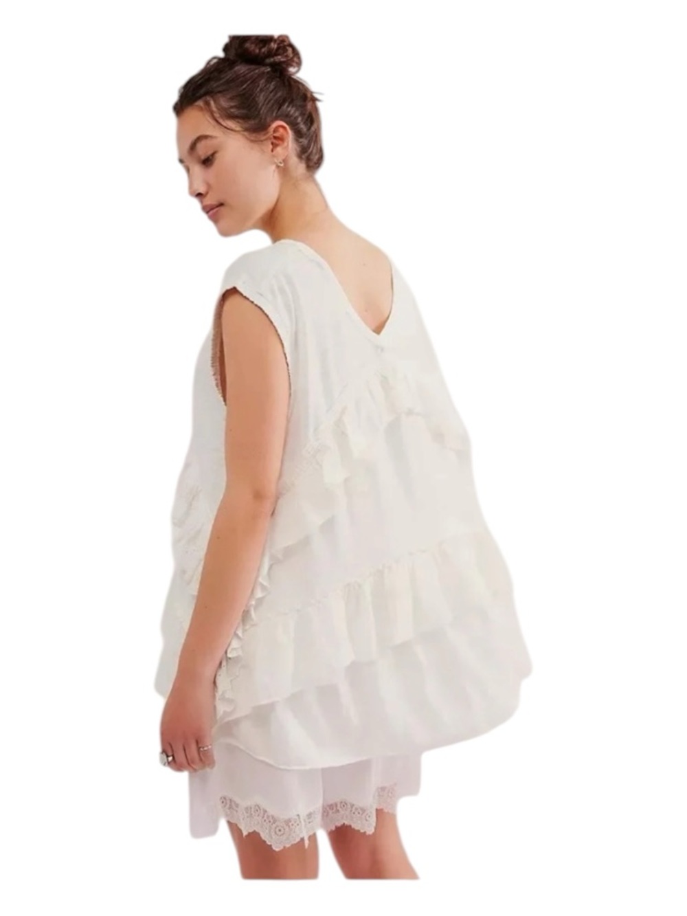Free People White Ruffle Sleeveless Tunic
